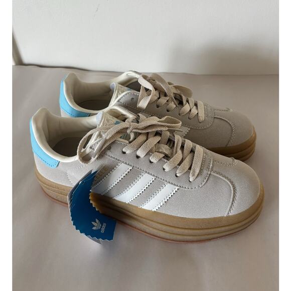 Grey and Light Blue Adidas Gazelle Bold Platform Sneakers Kids 6.5 - Picture 2 of 8